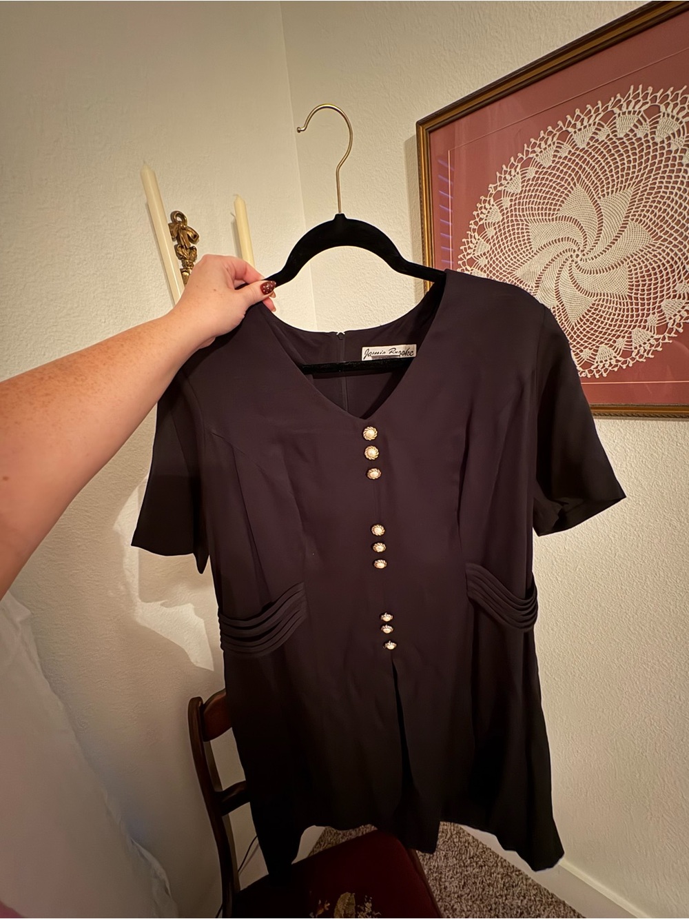 Black Short Sleeve Button Front Blouse